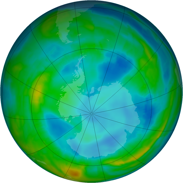 Antarctic ozone map for 12 August 2015